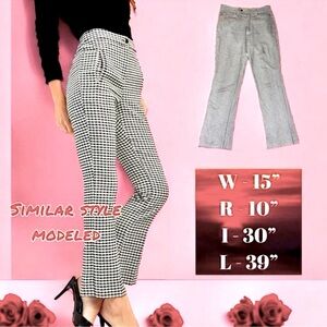 NEW Gray/Cream Houndstooth Plaid Pants Preppy Academia SIZE US 8 UK 12